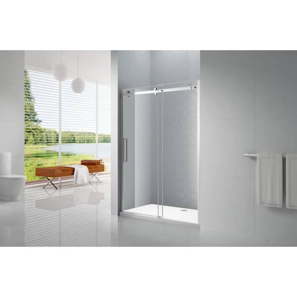 Ella Primo 48 in. L x 32 in. W x 78 in. H Alcove Shower Kit with Sliding Frameless Shower Door in Chrome and Shower Pan