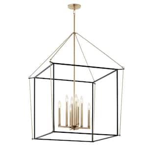 Eisley 40.25 in. 8-Light Champagne Bronze and Black Modern Foyer Candle Hanging Pendant Light