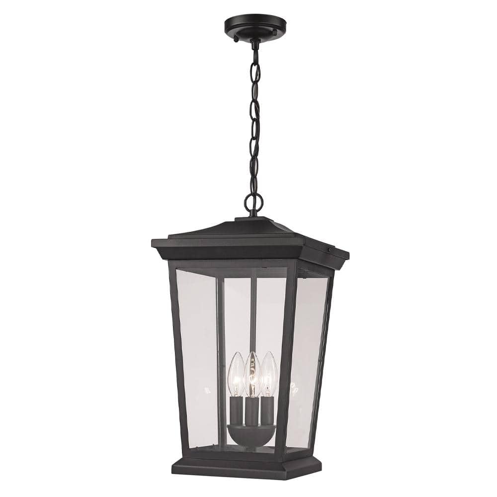 Turlock 3-Light Black Hanging Outdoor Pendant Light Fixture with Clear Glass price history on PriceWatchPro