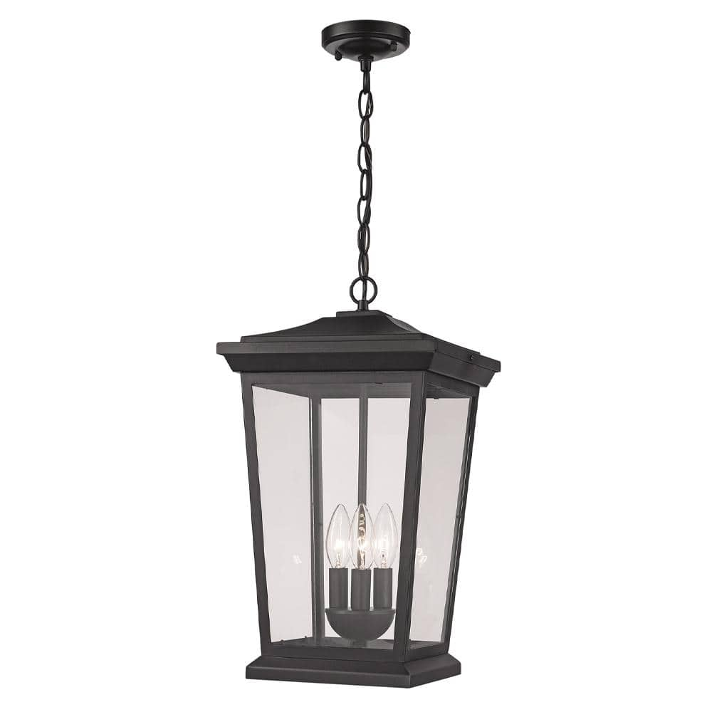 Bel Air Lighting Turlock 3-Light Black Hanging Outdoor Pendant Light ...