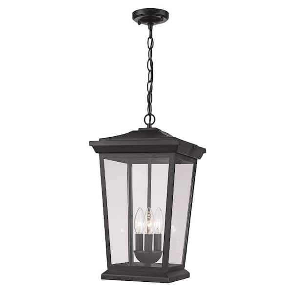 Bel Air Lighting Turlock 3-Light Black Hanging Outdoor Pendant Light Fixture with Clear Glass