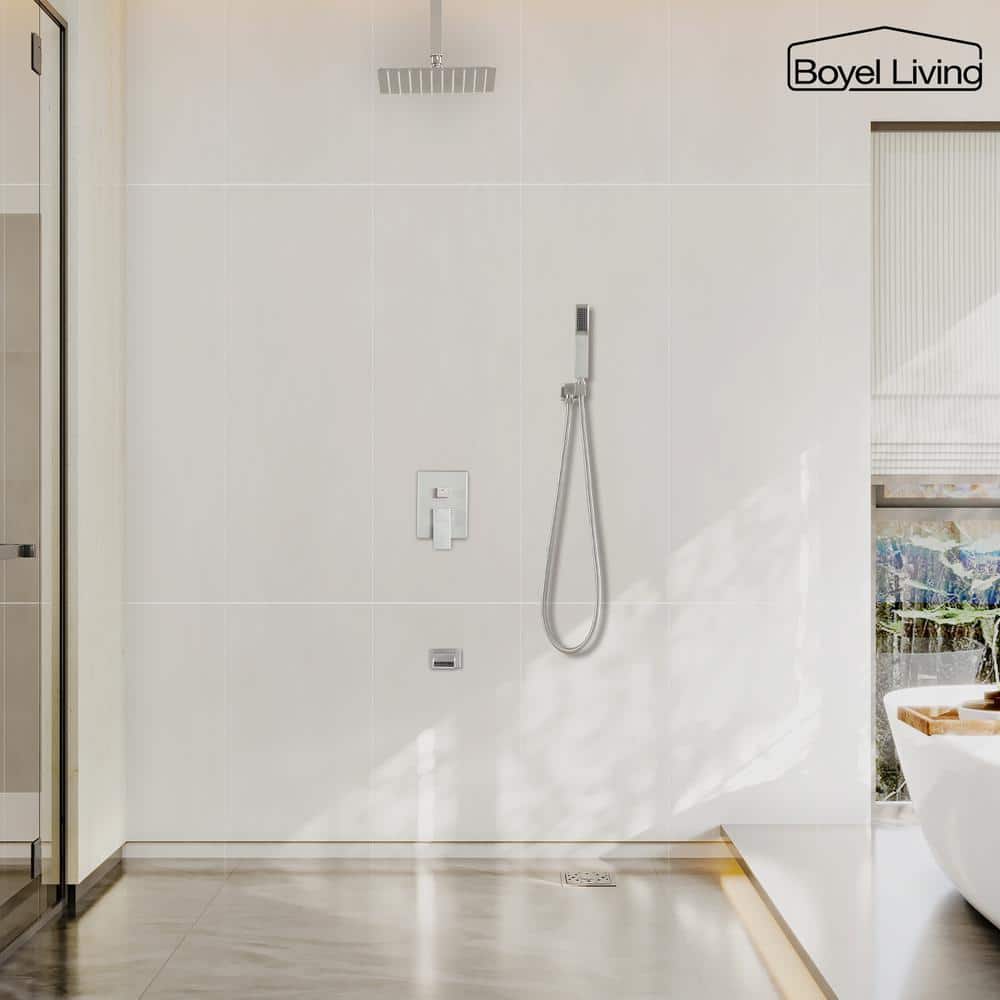 Brushed Nickel 10-Inch Ceiling Mount Rain Shower System with Handheld