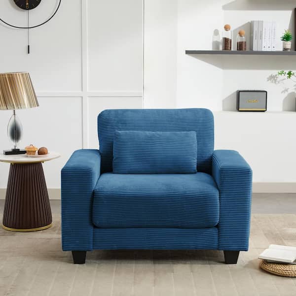 JEAREY Modern Navy Corduroy Enlarged Seat Accent Armchair with Pillow for Living