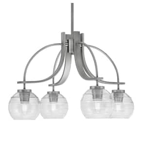 Olympia 14.75 in. 4-Light Graphite Downlight Chandelier Clear Ribbed Glass Shade