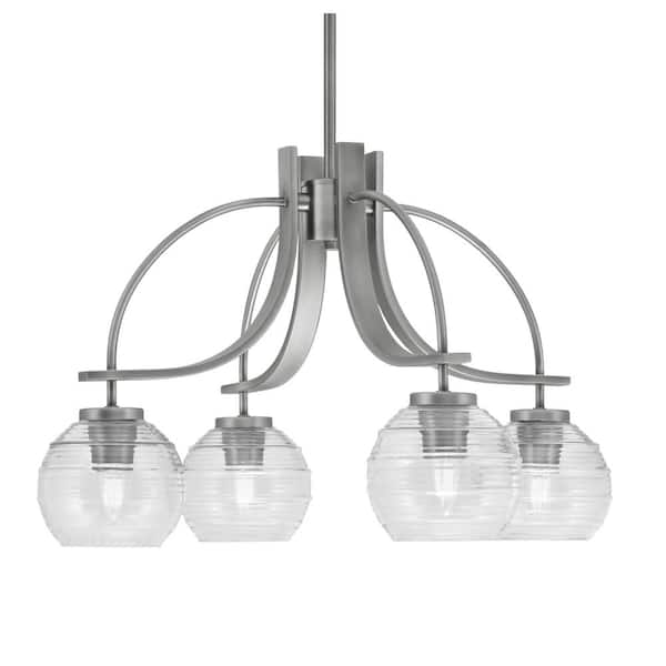 Unbranded Olympia 14.75 in. 4-Light Graphite Downlight Chandelier Clear Ribbed Glass Shade