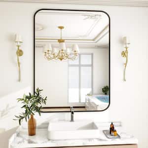 30 in. W x 39 in. H Large Rectangular Metal Framed Wall Bathroom Vanity Mirror Black