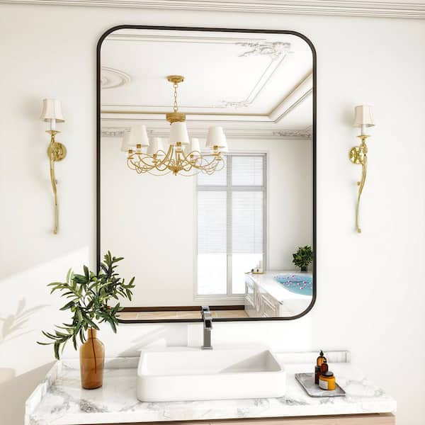 GLSLAND 30 in. W x 39 in. H Large Rectangular Metal Framed Wall Bathroom Vanity Mirror Black