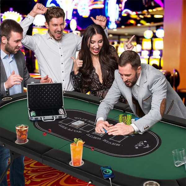 Costway Casino Texas Holdem Foldable 10 Player Poker Table with