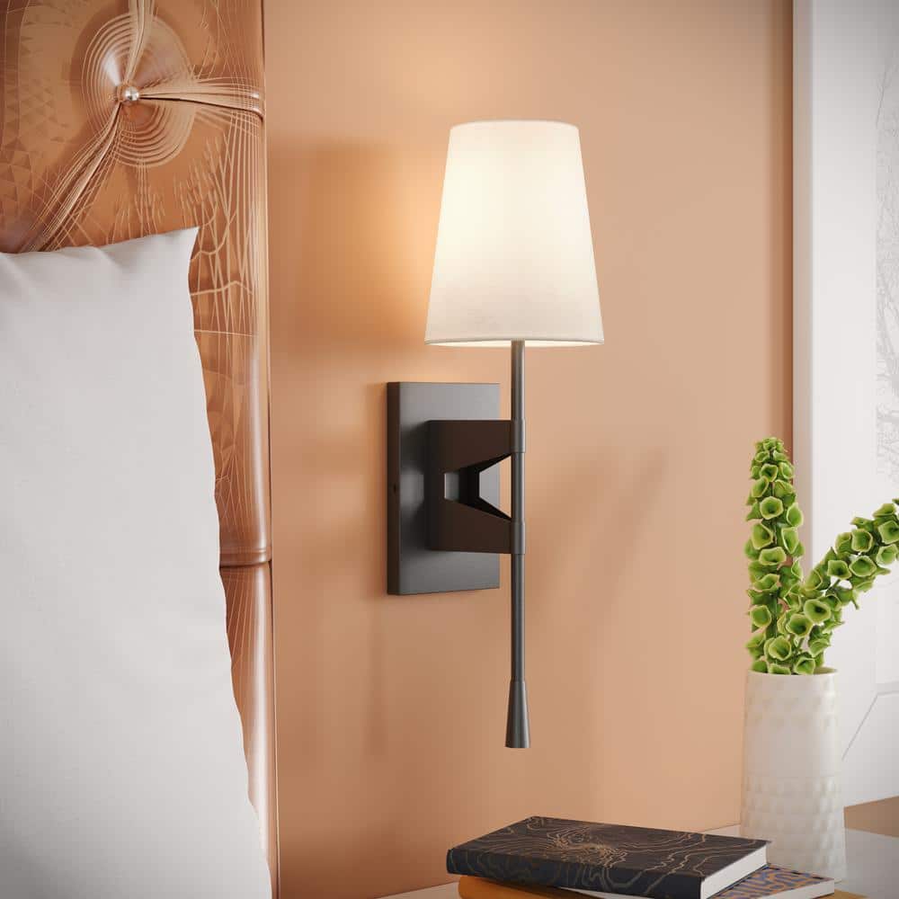 Matte Black Linen Shade 20" Wall Sconce