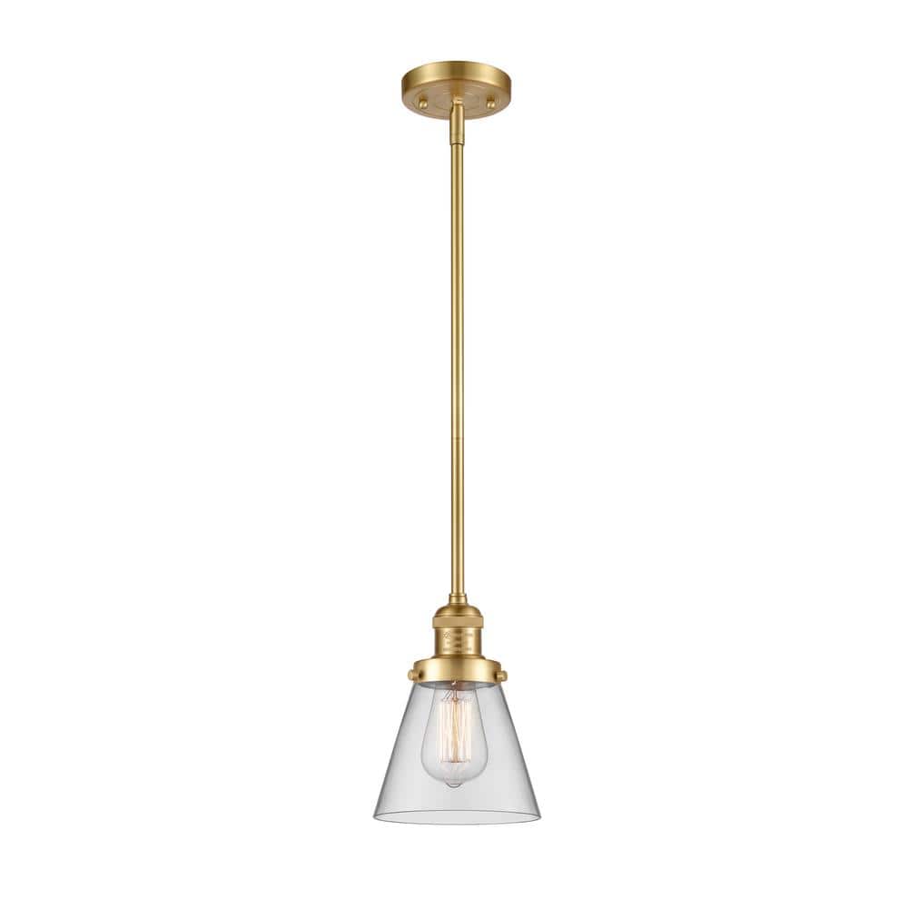 Cone 60-Watt 1 Light Satin Gold Shaded Mini Pendant Light with Clear Glass Shade price history on PriceWatchPro