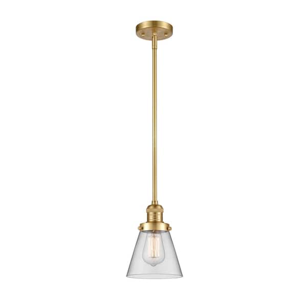Innovations Cone 60-Watt 1 Light Satin Gold Shaded Mini Pendant Light with Clear Glass Shade