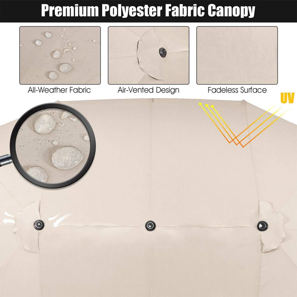 Beige 15FT Double-Sided Patio Umbrella with Metal Pole