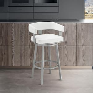 Lorin 38 in. White Metal Bar Stool with Faux Leather Seat