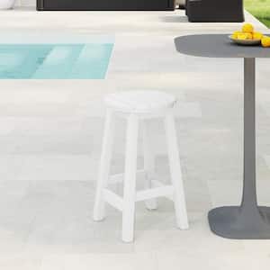 Laguna 24 in. Round HDPE Plastic Backless Counter Height Outdoor Dining Patio Bar Stool in White
