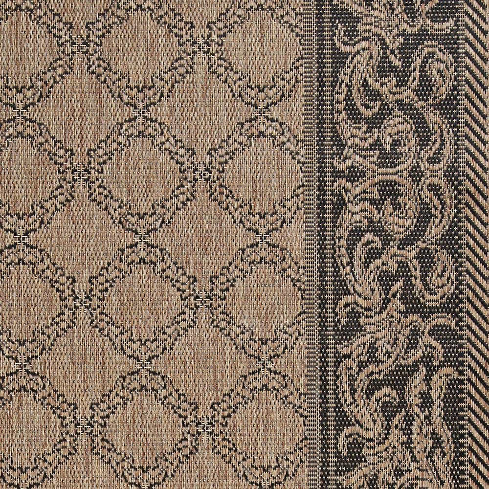 Rectangular Black and Cocoa Synthetic Flat Woven Rug