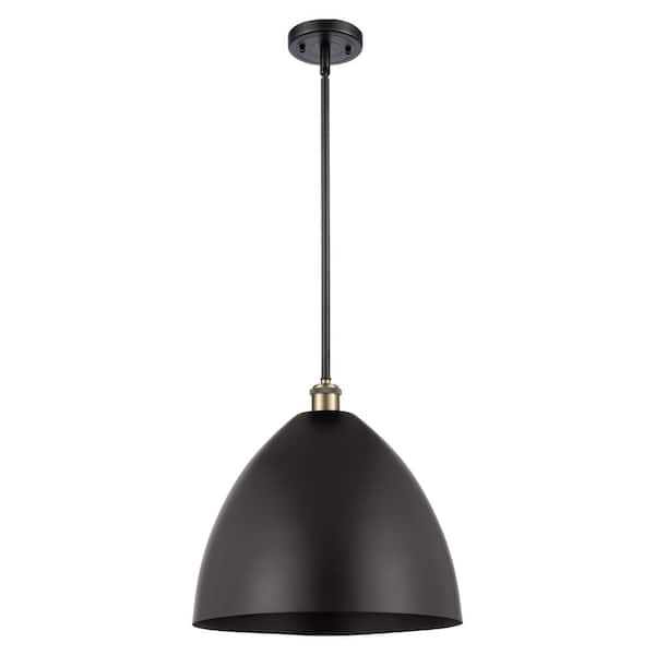 Innovations Metal Bristol 100-Watt 1-Light Black Antique Brass Shaded Mini Pendant Light with Metal Shade