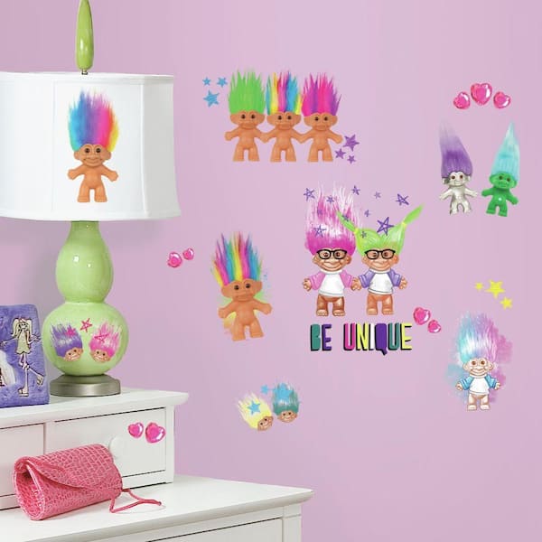 RoomMates 5 in. W x 11.5 in. H Good Luck Trolls 30-Piece Peel and Stick Wall Decal