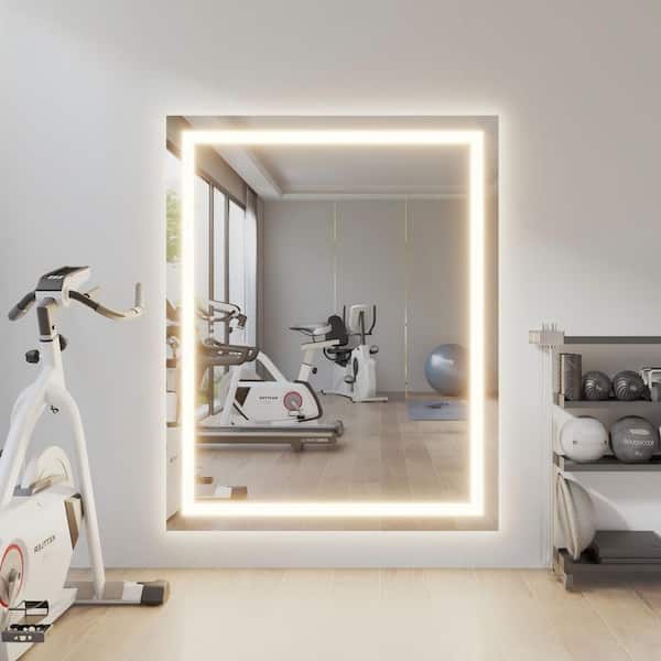 60 in. W x 48 in. H Rectangular Frameless LED Light Anti-Fog Bathroom Wall Mirror with Backlit and Front Light