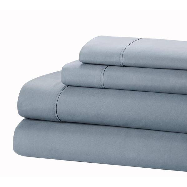 Home Dynamix 4-Piece Light Blue Solid Microfiber King Sheet Set