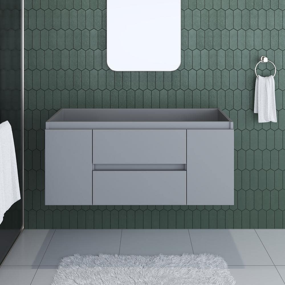 Gray 48" Wall-Mounted Floating Bathroom Vanity with Ceramic Top