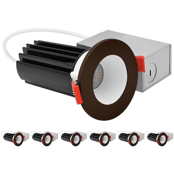 2 In. Integrated LED Recessed Canless Light with Bronze Interchangeable Trim, 5CCT, 1000LM, 15W, CRI80, Dimmable 6 Pack