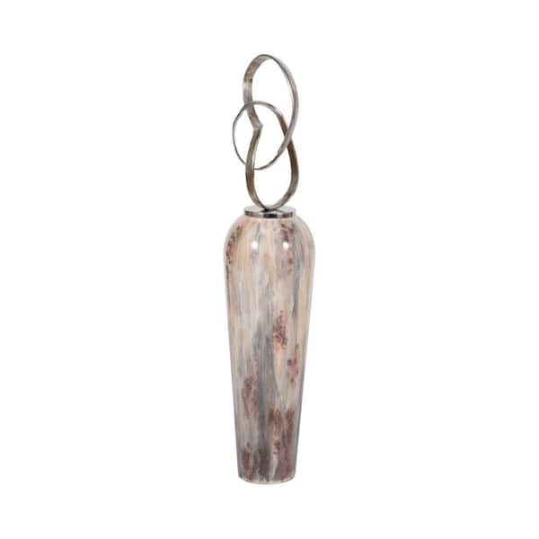 Liv & Skye 51 in. Ivory Metal Cylinder With Loop Swirl Top Decorative Vase