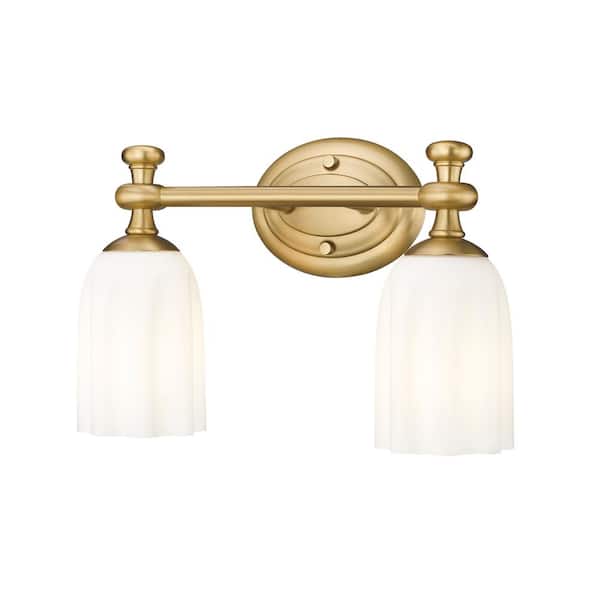 Unbranded Orion 13.75 in. 2-Light Modern Gold Vanity-Light with Opal Etched Glass Shade