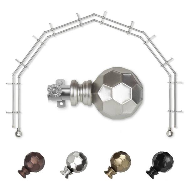 EMOH 13/16" Dia Adjustable 6-Sided Double Bay Window Curtain Rod 28 to 48" (each side) with Elliana Finials in Satin Nickel