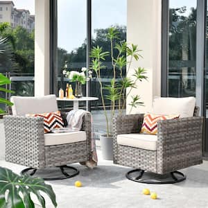 Tahoe Grey Swivel Rocking Wicker Outdoor Patio Lounge Chair with Beige Cushions (2-Pack)