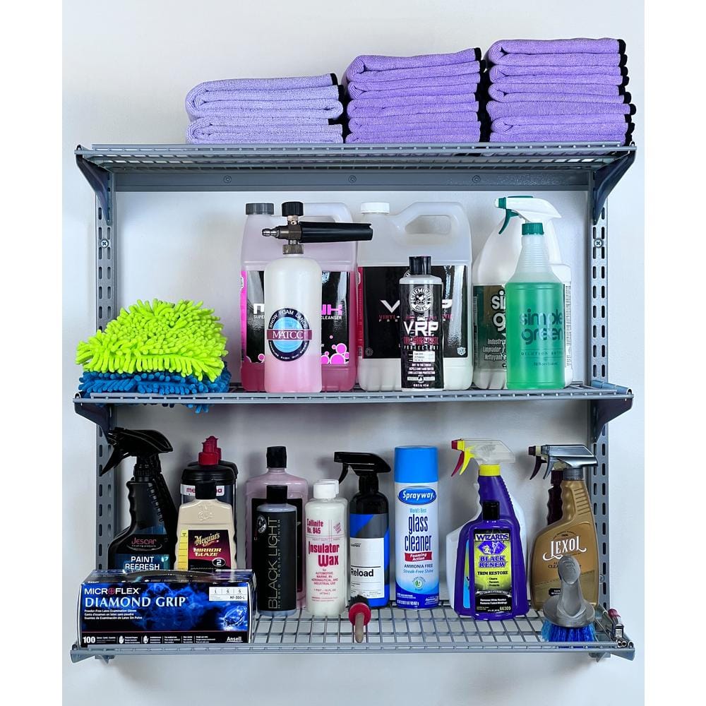 Epoxy Coated Steel 3-Shelf Wall-Mounted Garage Storage Unit, Gray