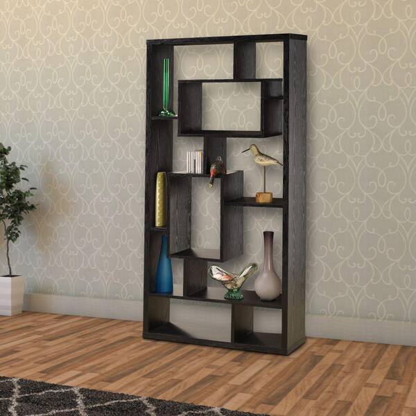 Wood 10 Shelf Standard Bookcase, Asymmetrical Cube Bookcase With Shelves