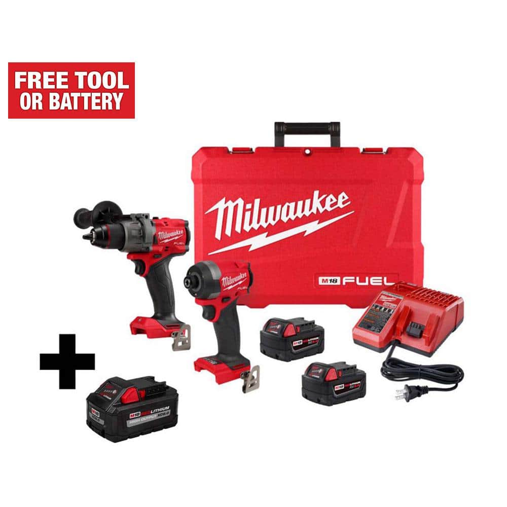 Milwaukee M18 FUEL 18-Volt Lithium-Ion Brushless Cordless Hammer Drill and Impact Driver Combo Kit with 8.0 Ah High Output Battery -  3697-22-48-