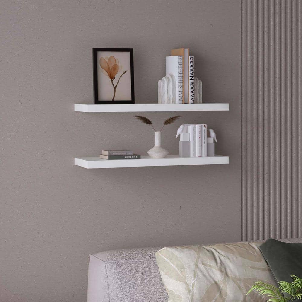 31.5 in. W x 9.8 in. D White Wood Floating Shelves, Decorative Wall Shelf W