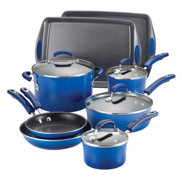 Rachael Ray Hard Enamel 12-Piece Cookware Set with Bakeware in Blue Gradient