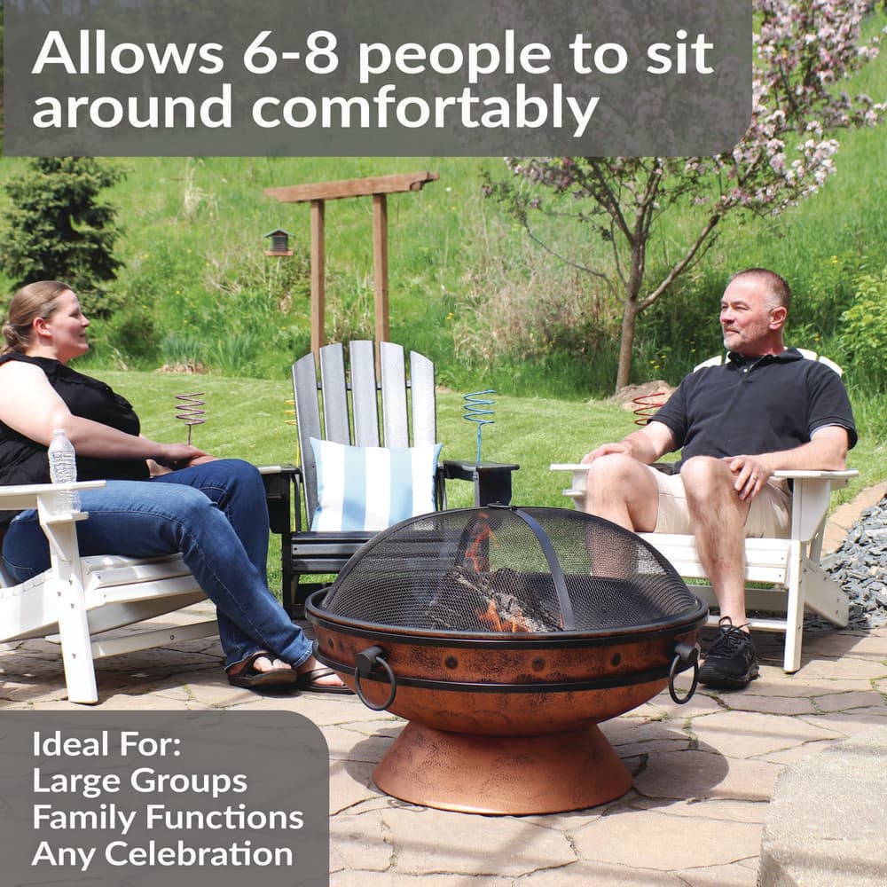 Copper Finish 30-Inch Round Wood-Burning Fire Pit with Handles