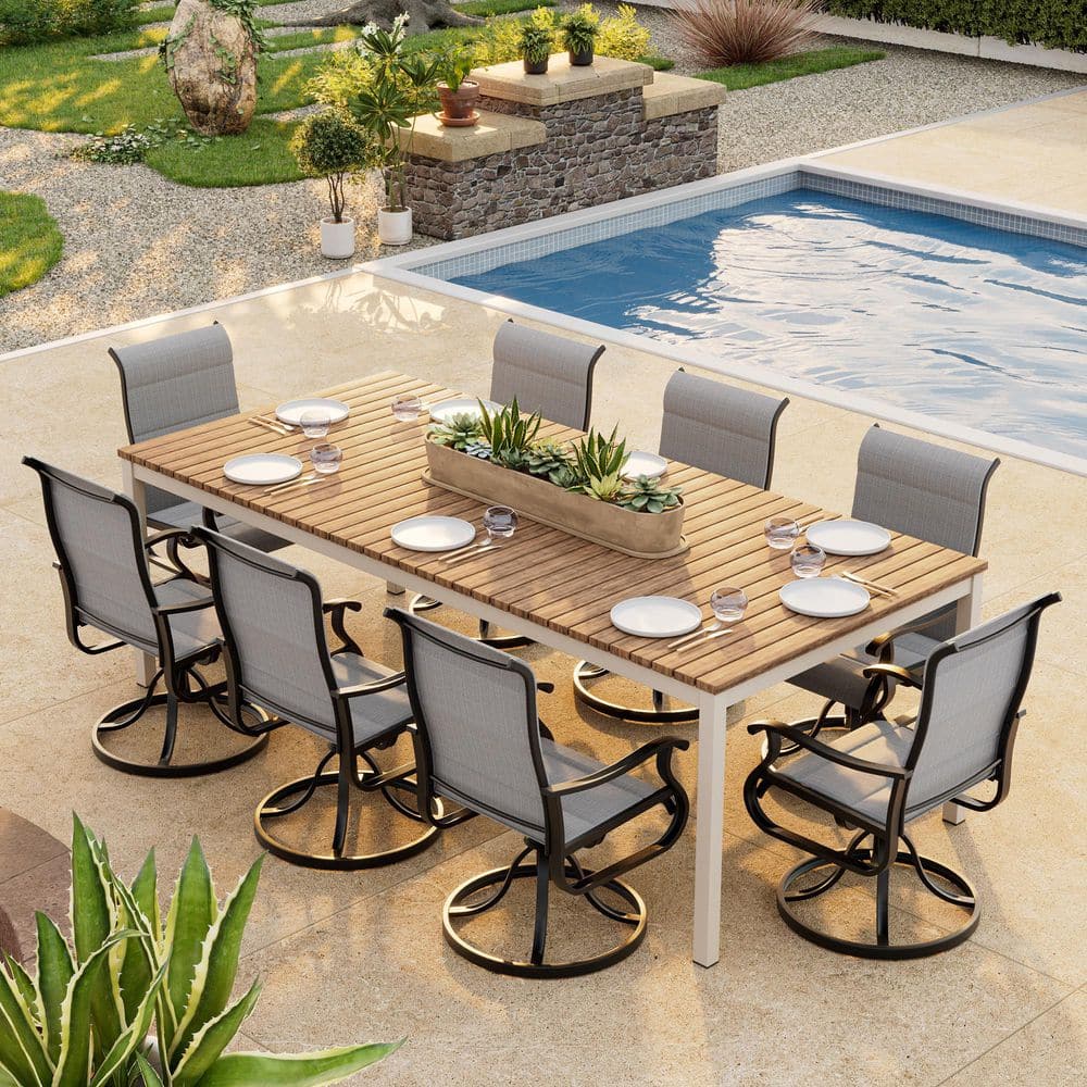 Outdoor Metal Dining Armchairs (Set of 8) in Light Gray-Gentle Rocking Motion and 360° Swivel Bliss price history on PriceWatchPro