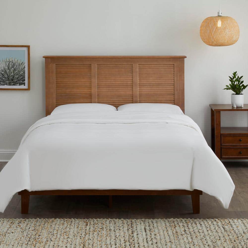 StyleWell Dorstead Queen Walnut Brown Wood Bed with Shutter Back (62 in ...