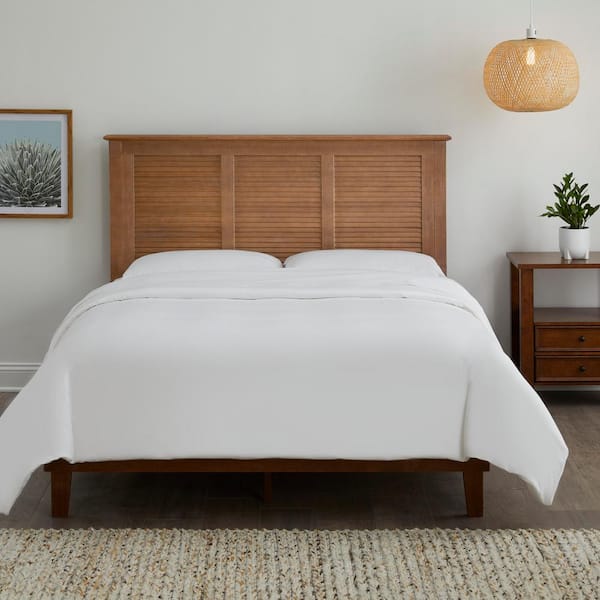 Dorstead Queen Walnut Brown Wood Bed with Shutter Back (62 in. W x 48 in. H)