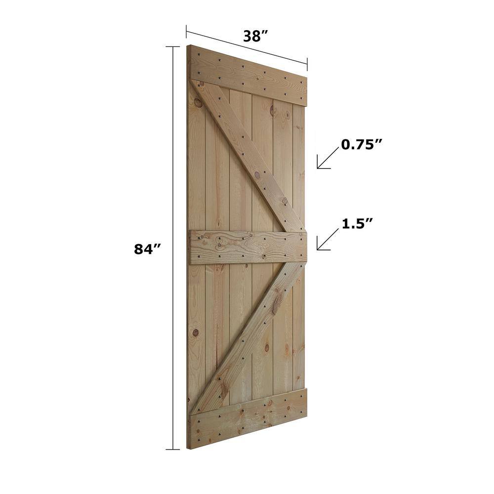Unfinished Pine Wood Double Sliding Barn Door with Hardware Kit