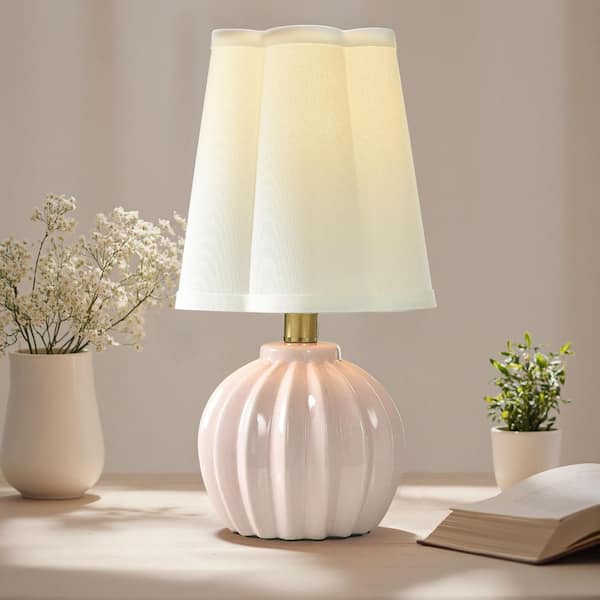 Ophelia 12.5 in. Pink Peony Table Lamp with White Linen Shade
