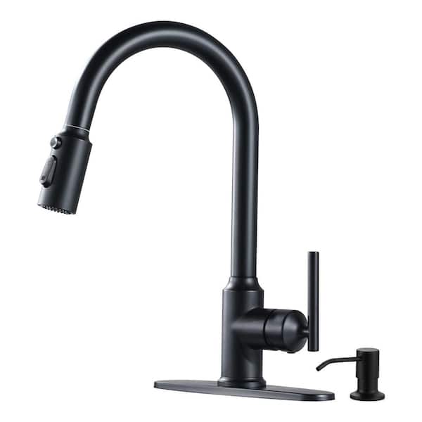Single Handle Pull Down Sprayer Kitchen Faucet in Black, Stainless Steel Kitchen Faucet with Soap Dispenser