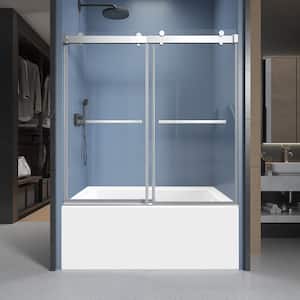 60 in. W x 60 in. H Double Sliding Frameless Shower Tub Door in Chrome with Soft-Closing and Clear 3/8 in. Glass