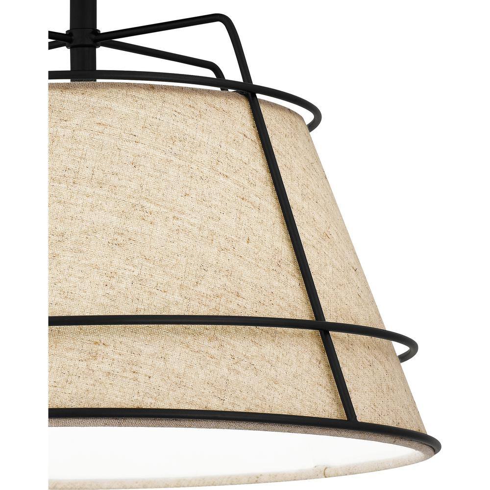 Matte Black and Linen Drum Semi-Flush Mount Light