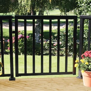 42 in. x 40 in. Black Aluminum Deck Railing Wide Picket Gate