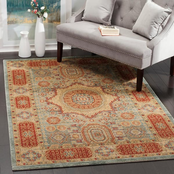 Mahal 8 ft. x 10 ft. Navy/Red Border Ornate Area Rug