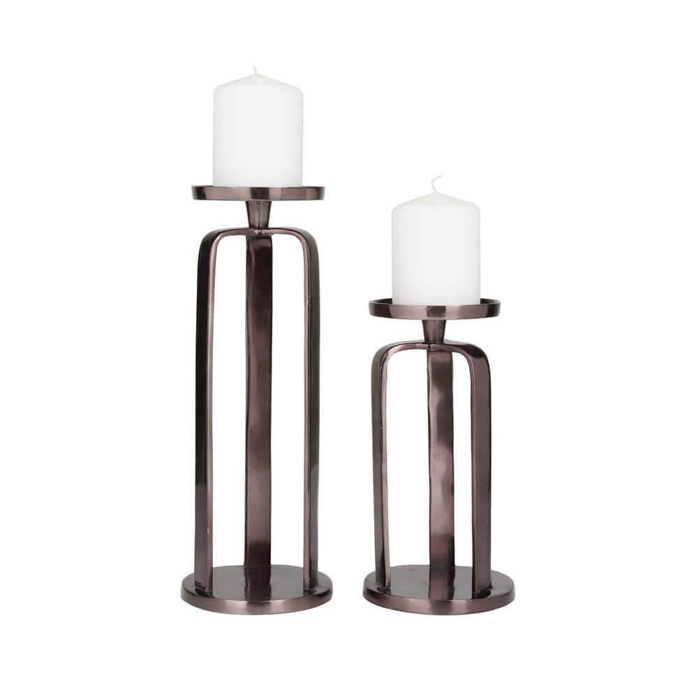 Modern Black Aluminum Geometric Tabletop Candle Holder Set