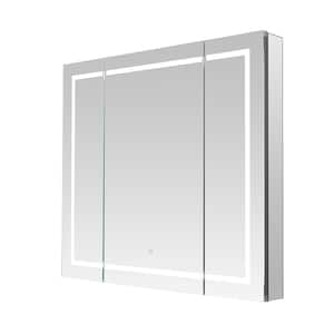 Royale Plus 48 in. W x 30 in. H Clear Recessed/Surface Mount Medicine Cabinet with Mirror, Tri-View Doors, LED, Defogger