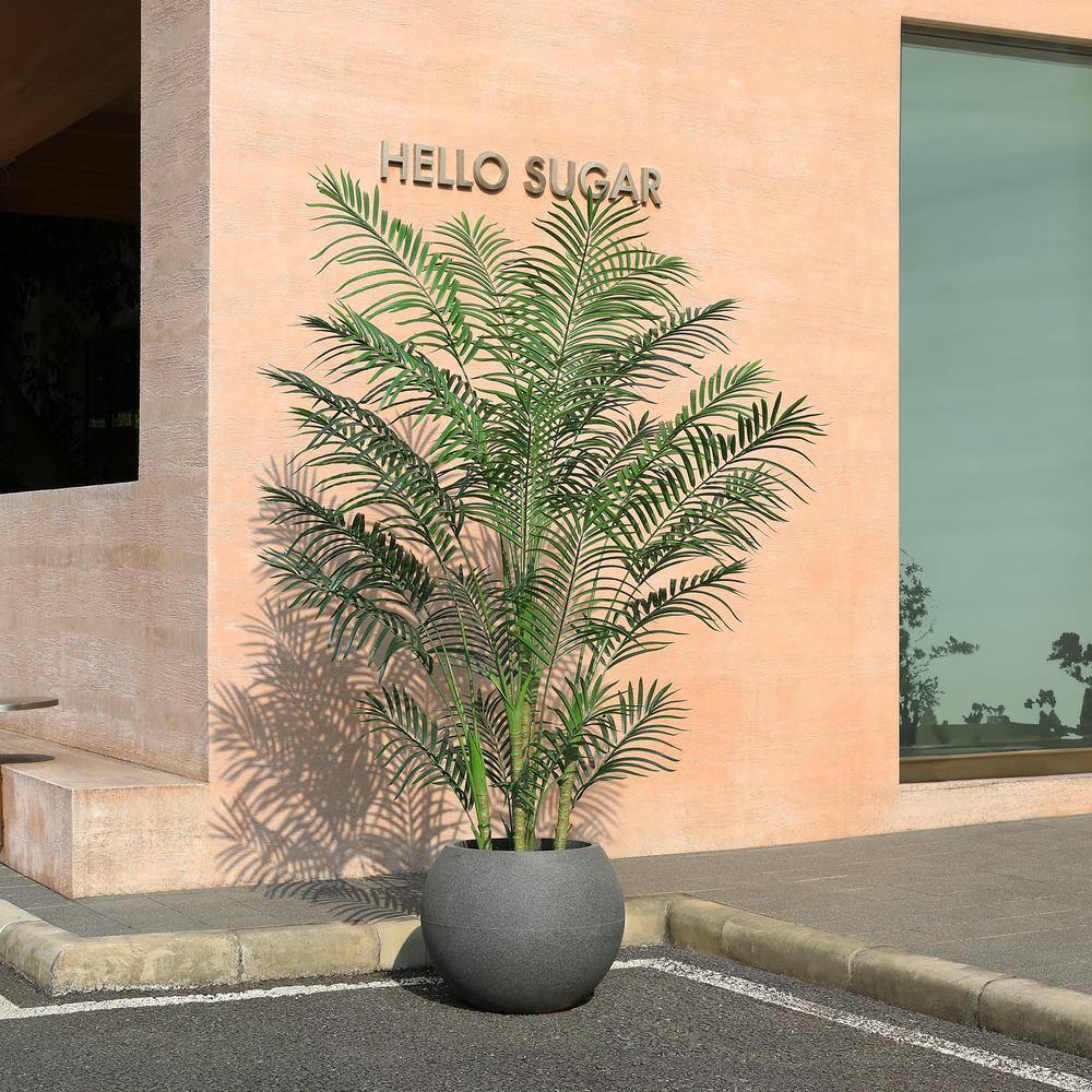 7 ft Green Artificial Palm Tree with Gray Round Planter