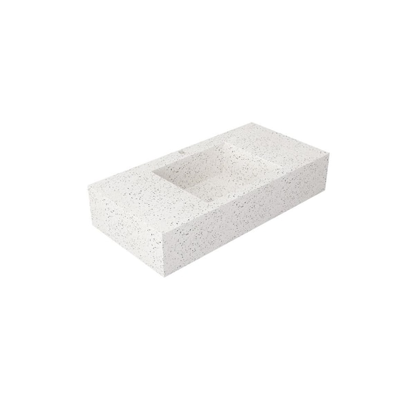 Granello 39 in. x 20 in. Terrazzo Wall-Mounted Bathroom Sink with Faucet Holes in White