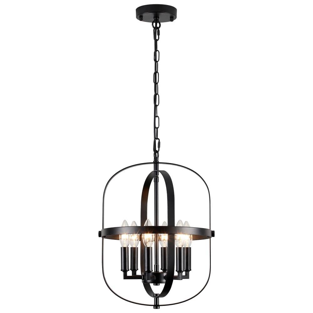 12.72 in. 6-light Black Industrial Cage Chandelier Rustic Farmhouse Light Fixture For Kitchen Hallway Living room price history on PriceWatchPro